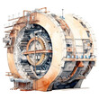 Watercolor tunnel boring machine isolated on a white background