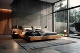 Fototapeta Las - Sleek and Minimalist Bedroom Interior Design in Modern Style, Clean Lines and Simple Elegance