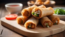 Fried Spring Roll In White Plate