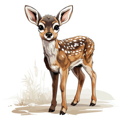 Clipart image of a baby deer with white spots on its back, isolated on a white background.