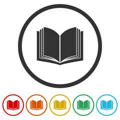 Poster -  Open book icon. Set icons in color circle buttons