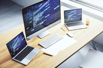 Wall Mural - abstract creative coding concept on modern laptop screen. 3d rendering