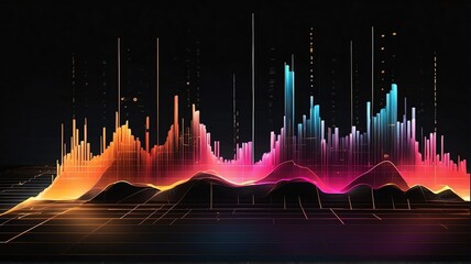 Sticker - A bstract digital equalizer signal audio sound waves on black background, stereo sound effect signal from Generative AI