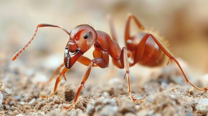 Wall Mural - close-up of red ant in nature.