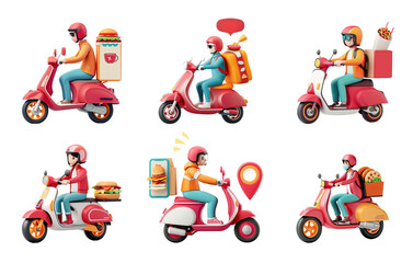 Wall Mural - Fast food delivery icon set, 3D render style, isolated on white or transparent background.