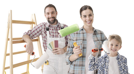 Wall Mural - Happy family painting their new home