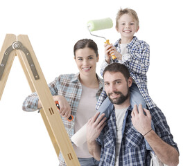 Wall Mural - Happy family painting their new house