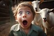 A Boy's Cry Echoes in Petting Zoos or Farms. Concept Emotions, Wildlife, Childhood Memories, Farm Animals
