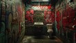 © Sascha - Rebellious Urban Graffiti: Gritty Bathroom Vanity Tagged with Edgy Street Art in Modern City Setting