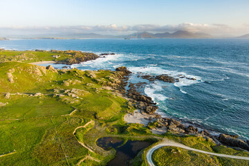 Ineuran Bay coast and cliffs, Malin Head, Ireland's northernmost point, famous Wild Atlantic Way, spectacular coastal route. Wonders of nature. Co. Donegal