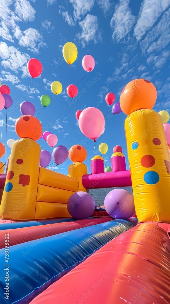Bouncy castle at a children's party, balloons, and face painting ...