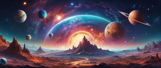 Wall Mural - Stunning Space Scene background with Stars, Galaxies, Planets