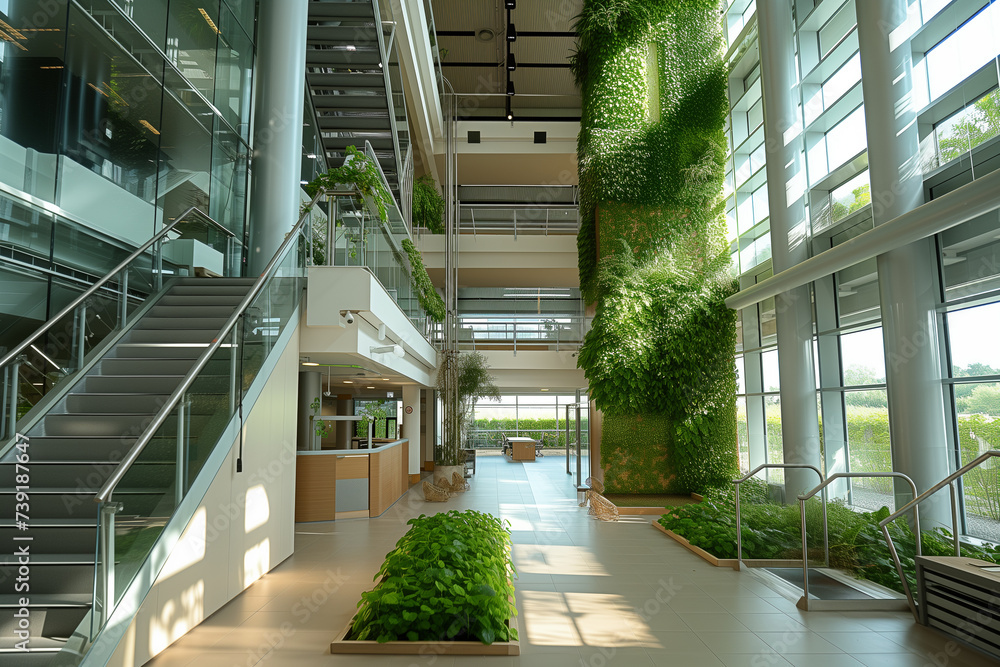 The interior of a green building showcasing a bright airy open plan ...
