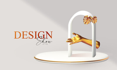 Wall Mural - 3d realistic premium product display design template. white scene geometric composition. elegant vec