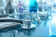© mirifadapt - stethoscope for medical diagnosis on blue science laboratory background