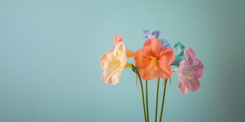 Canvas Print - Pastel flowers on a light blue background