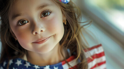 Wall Mural - lportrait of a little girl  with american flag , Happy Independence Day. 4th of July