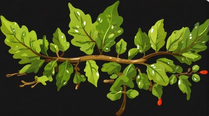 Poster - tree branch with green leaves