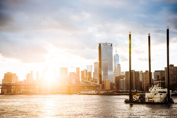 Wall Mural - View of Lower Manhattan skyline seen from the East River in New York City, United States.