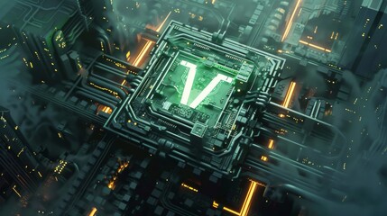 Aufkleber - A futuristic metropolis pulsing with the electric energy of a digitally composed circuit board, where technology and urban life intertwine