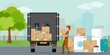  Il fattorino carica scatole in un furgone merci. Illustrazione - illustrazioni ufficio casa negozio logistica