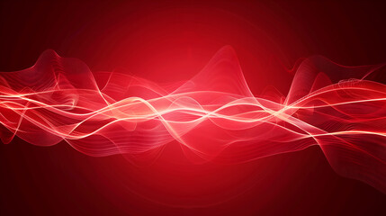Wall Mural - red abstract background with wave lines. digital neon red sound waves on dark red background