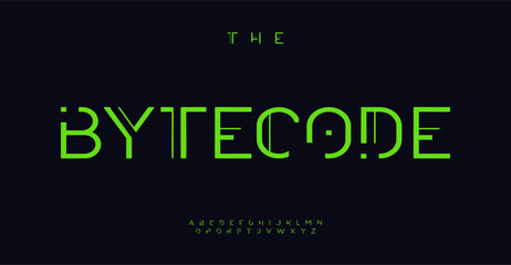 Poster - Cyberpunk technological font, techno futuristic letters for tech neo-futuristic logo, cutting-edge headline, digital typography, HUD, cybernetic UI. Vector illustration.