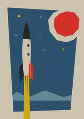 Wall Mural - Space and Space Rocket Abstract Illustration 1950s - 1960s Cosmic Age Style Poster
