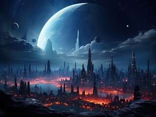 Wall Mural - A city with a planet in the middle