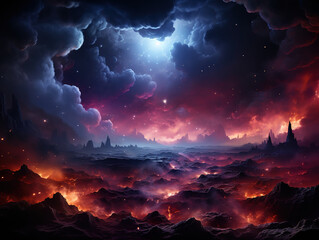Wall Mural - Nighttime nature landscape galaxy mountain water star beauty