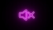 Neon Audio speaker mute icon. Audio Tool In Silence glowing neon icon. rendering of Purple color neon symbol of volume mute icon on black background.