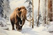 Exploring a snowy forest: A majestic watercolor depiction of a woolly mammoth. Concept Snowy Forest, Woolly Mammoth, Watercolor Art, Majestic Depiction