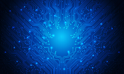 Technology blue circuit light energy power system computer mainboard geometric creative design modern futuristic background vector