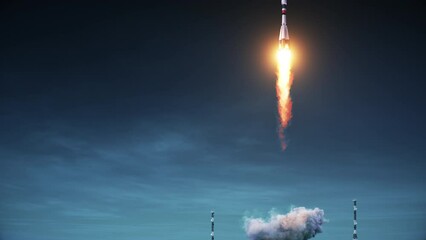 Wall Mural - cargo carrier rocket take off from the cosmodrome. 4k. 3d animation.