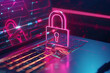 Digital security concept - padlock and cyber background. AI generative