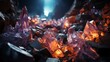 Giant crystal formations in a cavern, illuminated to reveal their clarity and structure, emphasizing the beauty and rarity of natural mineral wonders,