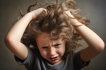 Wall Mural - Little child scratching his head because of the lice