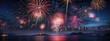Colorful fireworks in the night sky of the resort town.