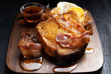 Wall Mural - rustic french toast with bacon and egg