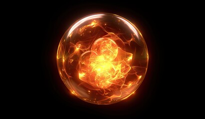 Wall Mural - Blazing orange sphere on a black background. The concept of abstract energy and power.