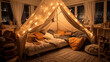 a cozy blanket fort in the living room creating a magic concept