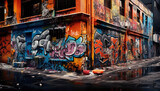 Fototapeta Fototapeta uliczki - Narrow streets in the city, full of colorful painted murals and graffiti