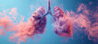 pink lungs of a smoker with smoke on the blue background, the concept of the impact of smoking habits on human health