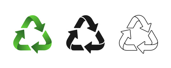 Wall Mural - Recycle icons collection. Green gradient and black pictograms on white background. Best for print, package, mobile apps, social media and web design.