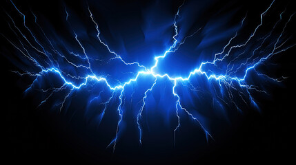 Wall Mural - Shiny lightnings composition on the dark background. Abstract energy strike ornament in the thunderstorm.