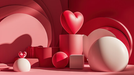 Wall Mural - Valentine Day abstract composition with heart in 3D style.