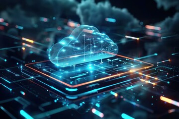 Wall Mural - cloud technology concept on tablet or electronic panel symbolizing online data storage abstract digi