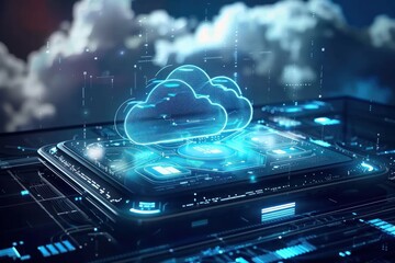 Wall Mural - cloud technology concept on tablet or electronic panel symbolizing online data storage abstract digi
