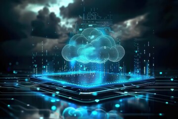 Wall Mural - cloud technology concept on tablet or electronic panel symbolizing online data storage abstract digi