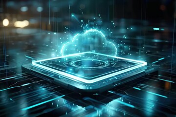 Wall Mural - cloud technology concept on tablet or electronic panel symbolizing online data storage abstract digi